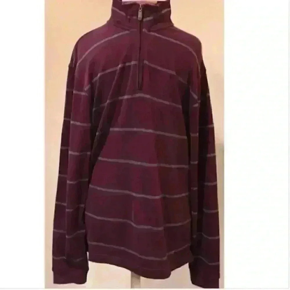 Izod Mens Large Gray Striped Half Zip Pullover